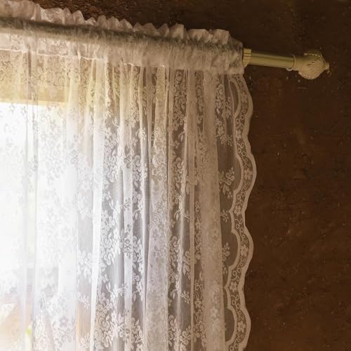 Vintage Lace Curtains Chic Floral White Short Sheer Bathroom Curtains for Small Window 2 Panels (Bright White / 52"W x 45"L (Pack of 2))