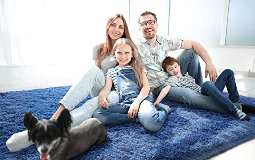 Area Rugs Fluffy Living Room Carpets for Bedroom 4x5.3 (Light Navy / 5.3' x 7.5' (Rectangular))