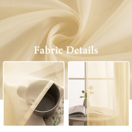 Cream Beige Sheer Curtains 54 X 102 Inches (Cream Beige / 54"W x 102"L (Pack of 2))
