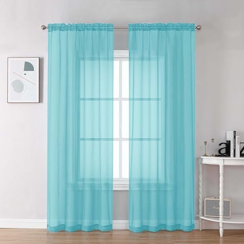 Aqua Sheer Curtains 84 Inches Long for Living Room (Aqua / 42"W x 84"L (Pack of 2))