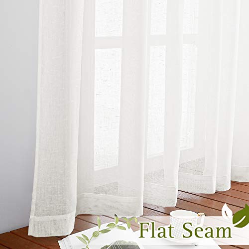 Thick Linen Sheer Ivory Curtains for Privacy Protection (52"W x 90"L (Pack of 2) / Ivory)