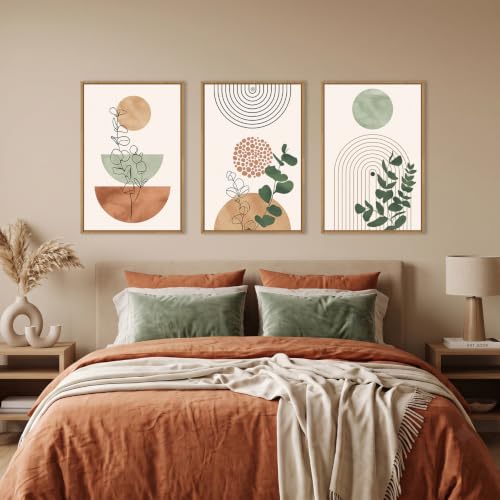 Boho Abstract Terracotta Green Framed Canvas Wall Art Set (Boho Terracotta Wall Art / 16"L x 24"W)