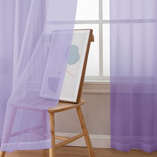 Light Purple Sheer Curtains 90 Inches Long 2 Panels Set for Living Room Bedroom (Lavender / 42"W x 90"L (Pack of 2))