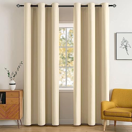 Cream Beige Blackout Bedroom Curtains 90 Inch Long Light Blocking (Cream Beige / 42"W x 90"L (Pack of 2))