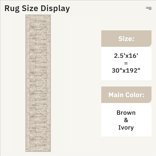 Hallway Runner Rug 2'6" x 16' Washable Long Kitchen Rugs Brown (Brown / 2'6" x 16' (Runner))