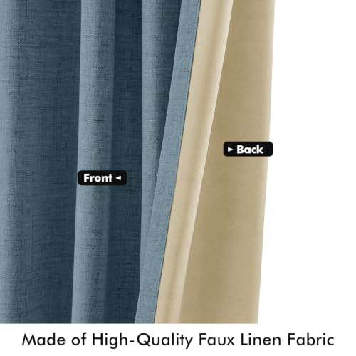 100% Blackout Linen Curtains 42 x 108 Inch Stone Blue 2 Panel (Stone Blue / 42"W x 108"L (Pack of 2))