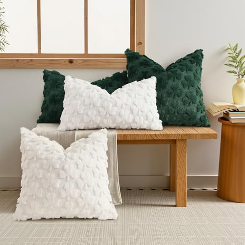 Faux Fur Throw Shamrock Cream White Pillow Covers 16x16 Set of 2 (16" x 16" (Pack of 2) / Shamrock Cream White)