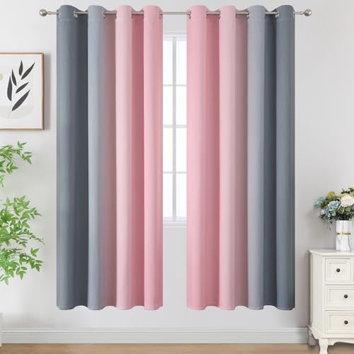 Ombre Grey and Pink Blackout Curtains for Bedroom 72 Inch (Grey and Pink / 52"W x 72"L (Pack of 2))