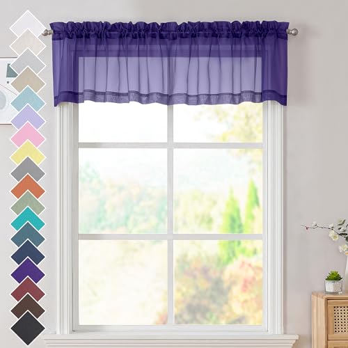 2 Panels Purple Sheer Valance (Purple / 42"W x 14"L (Pack of 2))