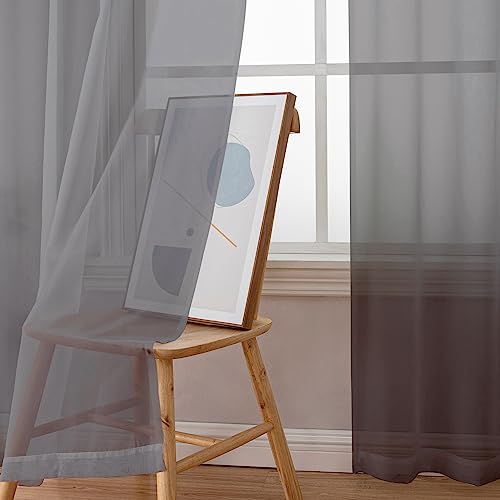 Grey Sheer Curtains 96 Inches Long (Charcoal Grey / 42"W x 96"L (Pack of 2))