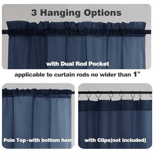 Navy Blue Sheer Valances for Windows (Navy Blue / 42"W x 16"L (Pack of 2))