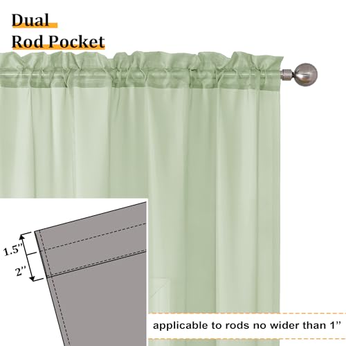 Light Green Sheer Curtains 45 Inch Length 2 Panels Set for Living Room (42"W x 45"L (Pack of 2) / Light Green)