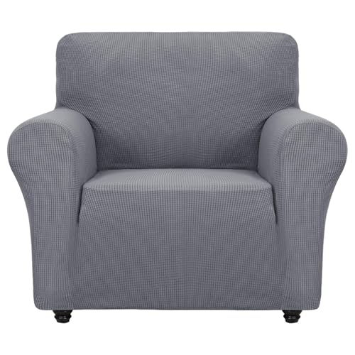 Super Stretch Chair Slipcover Universal Sofa Chair Covers for Living Room Dogs Pet Furniture Protector Spandex Armchair Slipcovers with Anti Slip Foam Sticks (Light Grey / Small (30"-47"))