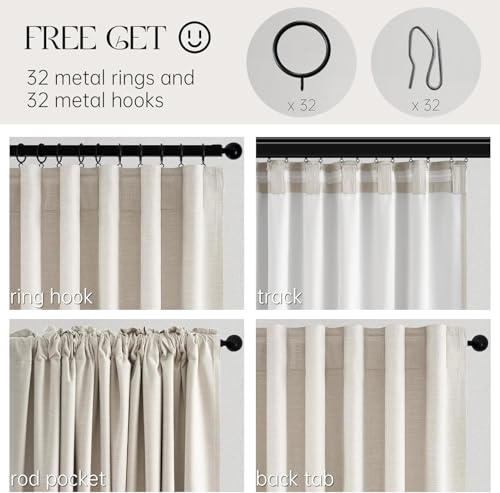 Birch Cream Extra Wide 72 Inches Blackout Curtains for Living Room Ivory Linen Blend Pleated Farmhouse Drapes Back Tab Pleated Rod Pocket Ceiling Track Large Windows Burg (Birch / 72"W x 90"L (Pack of 1))