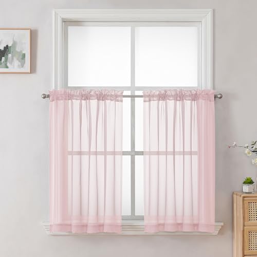 Blush Pink Sheer Curtains 36 inch Length 2 Panels Set (Blush / 42"W x 36"L (Pack of 2))