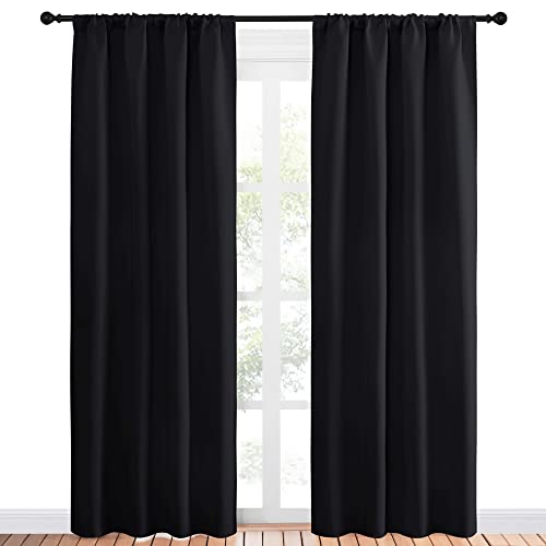 Black Blackout Curtains for Living Room 42" w x 84" L 2 Panels (Black / 42"W x 84"L (Pack of 2))