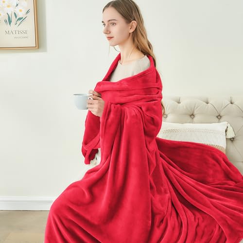 Fleece Blanket Soft Plush Throw for Couch Red 50"x70" (Red / Throw XL(50"x70"))