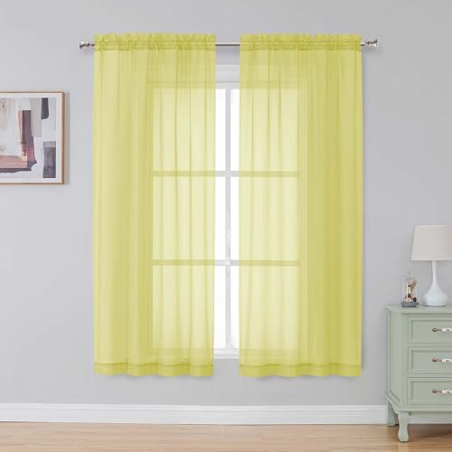 Lemon Sheer Curtains 63 Inch Length 2 Panels for Bedroom (Lemon / 42"W x 63"L (Pack of 2))