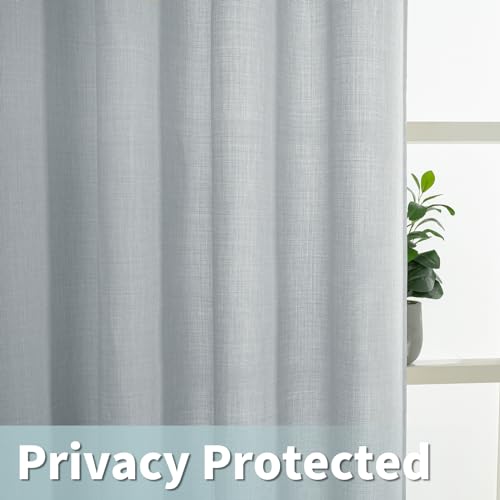 63 Inch Length Faux Linen Curtains for Bedroom 2 Panels (52"W x 63"L (Pack of 2) / Silver Grommet-haze Blue)