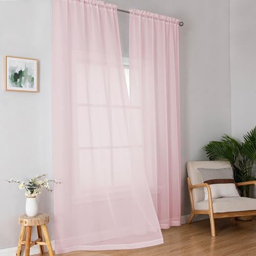 Extra Long Sheer Curtains 96 Inches Long (Blush / 42"W x 96"L (Pack of 2))