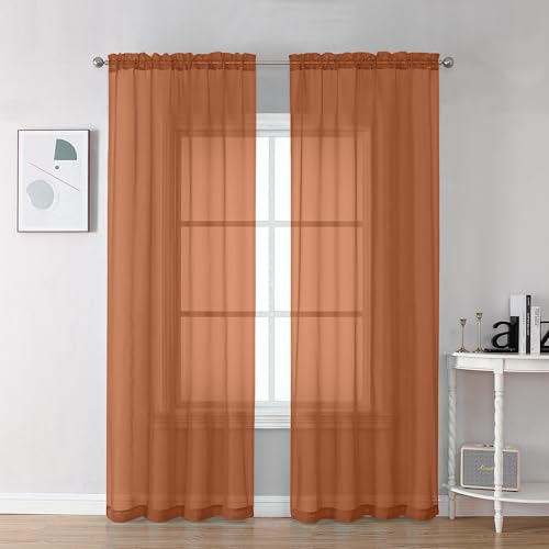 Orange Sheer Curtains 72 Inch Length 2 Panels (Orange / 42"W x 72"L (Pack of 2))