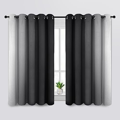 Ombre Black to Grey White Curtains for Living Room 62Wx63L (62"W x 63"L (Pack of 2) / Black)
