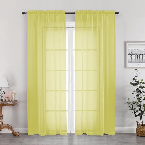 Lemon Sheer Curtains for Bedroom Living Room 72 Inches Long 2 Panels Set (Lemon Yellow / 42"W x 72"L (Pack of 2))