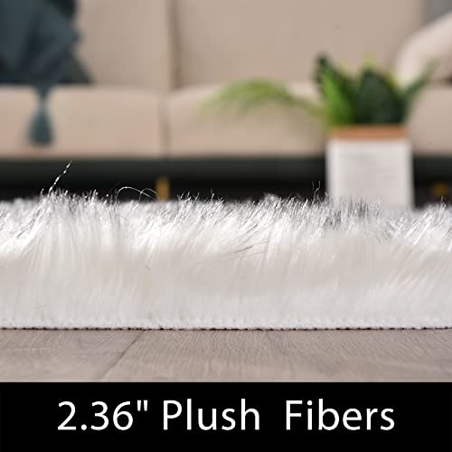White with Grey Tips Small Bedroom Washable Soft Shaggy 2x3 Rug Fuzzy Rug Faux Sheepskin Fur Rug for Cushion Cat Mat Home Decor Rectangle (2' x 3' (Rectangular) / White With Grey Tips)