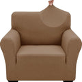 1 Piece Jacquard Chair Slipcovers for Living Room High Stretch Chair Covers with Arms Anti Slip Pets Friendly Couch Sofa Armchair Cover Furniture Protector (Small (31"-46") / New Pattern Light Coffee)