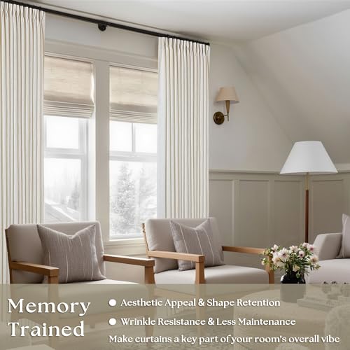 Memory Shape Trained Pinch Pleated Linen Curtains 100 Inches Long (Natural / 40"W x 100"L (Pack of 2))