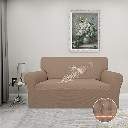 100% Waterproof Loveseat Couch Cover Stretch Jacquard Sofa Cover (Camel / Loveseat)