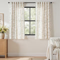 Floral Linen Curtains for Living Room 63 Inch Length Green Flower Curtain Rod Pocket Back Tab Farmhouse Curtains with Printed Floral Bedroom Window Curtain Set (Penny Green on Ecru / 50"W x 63"L (Pack of 2))