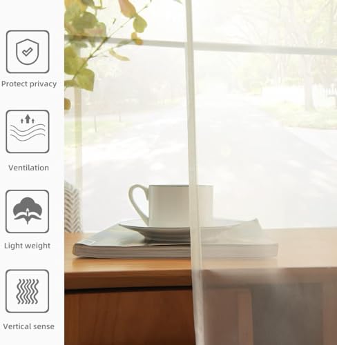 Solid Sheer Rod Pocket Curtain Voile Draperies 2 Panels Ivory Beige Black Grey Coffee 42 Inch Width 72 Inch Long 1 Pair for Kitchen Bedroom Children Living Room Yard (Ivory / 42"W x 72"L (Pack of 2))