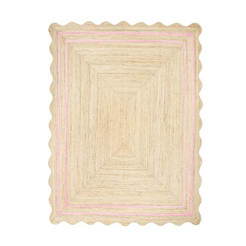 Wave Scalloped Jute Rug Entryway Natural Boho Area Rug Light Pink 2'x4' (2'x4' / Light Pink)