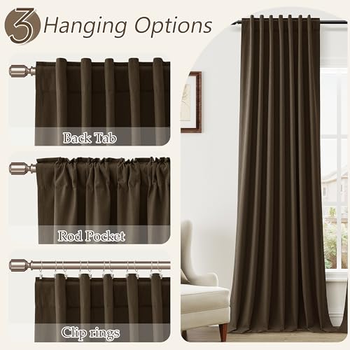 100% Blackout Curtains 90 Inch Length 2 Panels Set for Living Room Bedroom Back Tab Thermal Insulated Black Out Linen Drapes Room Darkening Chocolate (Chocolate / 52"W x 90"L (Pack of 2))
