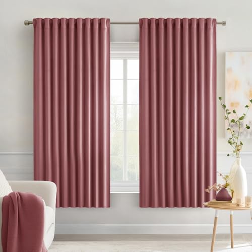 Dusty Rose Back Tab Blackout Curtains 52x63 Inches Long 2 Panels Set (Dusty Rose / 52"W x 63"L (Pack of 2))