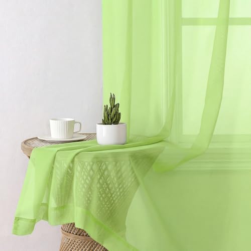 Lime Sheer Curtains 63 Inch Length 2 Panels Set for Living Room (42"W x 63"L (Pack of 2) / Lime)