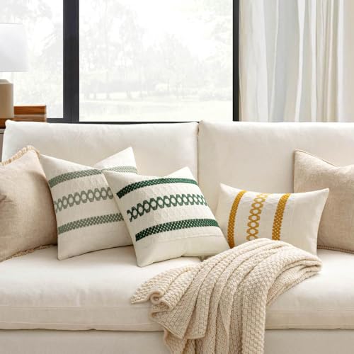 Set of 2 Dark Green Boho Decorative Lumbar Pillow Covers 12x20 Inch (20" x 12" (Pack of 2) / Dark Green)
