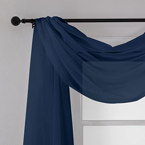Navy Blue Sheer Scarf Valances for Windows 216 Inch Extra Long (Navy Blue / 42"W x 216"L (Pack of 2))