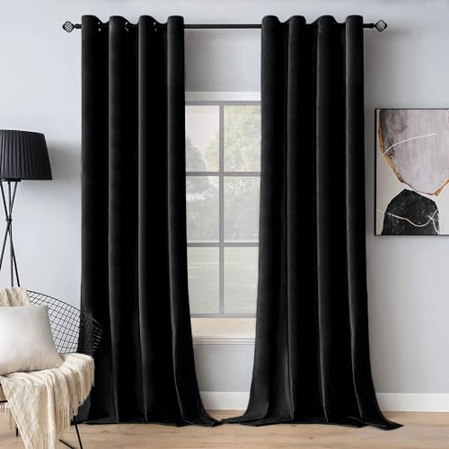 Velvet Curtains Halloween Black 52 x 90 Inch Length Set of 2 (Black / 52"W x 90"L (Pack of 2))