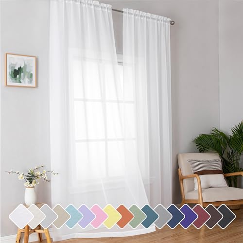 Sheer White Curtains 96 Inches Long (White / 42"W x 96"L (Pack of 2))