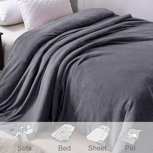 Soft Fleece Blanket Twin Size for Bed (Dark Grey / Twin (60" x 80"))