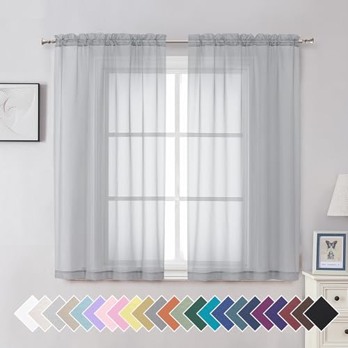 Light Grey Sheer Curtains 54 Inches Long 2 Panels (42"W x 54"L (Pack of 2) / Light Grey)