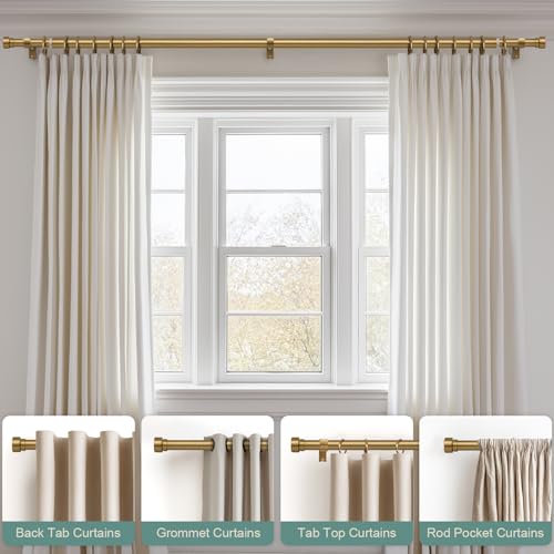 Warm Gold Curtain Rods for Windows 48 to 84 Inches Adjustable Length Heavy Duty 1" Diameter Brass Window Curtain Rod with Solid Metal Finials for Outdoor Farmhouse Bedroom Kitchen Living Room (Warm Gold / 16"-88"|1 Pack)