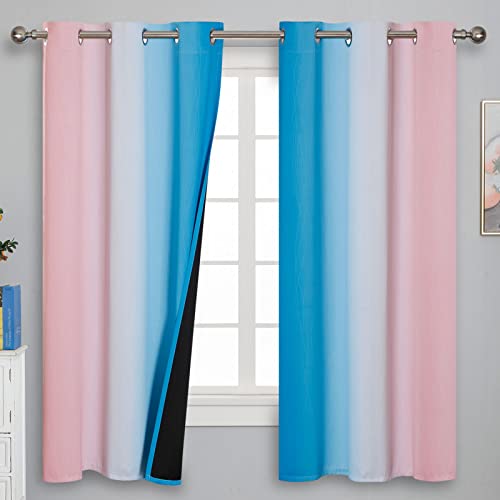 Pink and Blue Ombre Curtains for Bedroom 63 Inch Long (Pink and Blue / 42"W x 63"L (Pack of 2))