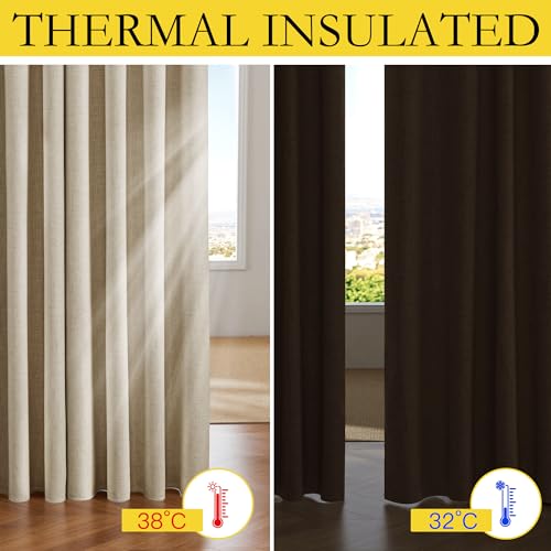 Farmhouse Style Keep Warm Large Window Draperies 108 inches Length with Thermal Insulated Liners (52"W x 108"L (Pack of 2) / Cream)