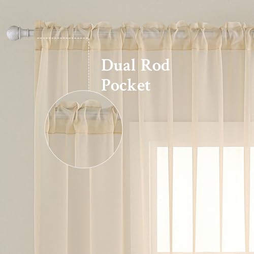 2 Panels Sheer Curtains for Living Room 54 X 102 Inches Cream (Cream / 54"W x 102"L (Pack of 2))