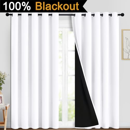 Pure White 100% Blackout Curtains 84 Inches Long 70" Wide 2 Panel (70"W x 84"L (Pack of 2) / Pure White)