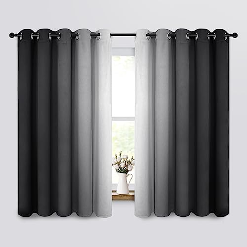 Ombre Curtains Black and Greyish White for Living Room (62"W x 63"L (Pack of 2) / Black)