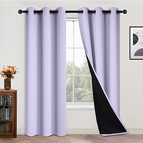 84 Inch Length 100% Blackout Curtains for Bedroom (42"W x 84"L (Pack of 2) / Lilac)